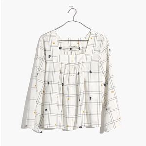 Madewell Windowpane Square Neck Button Front Top L NWT